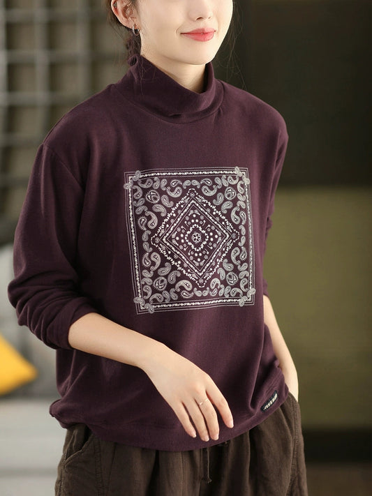 Women Autumn Casual Print O-Neck Blouse