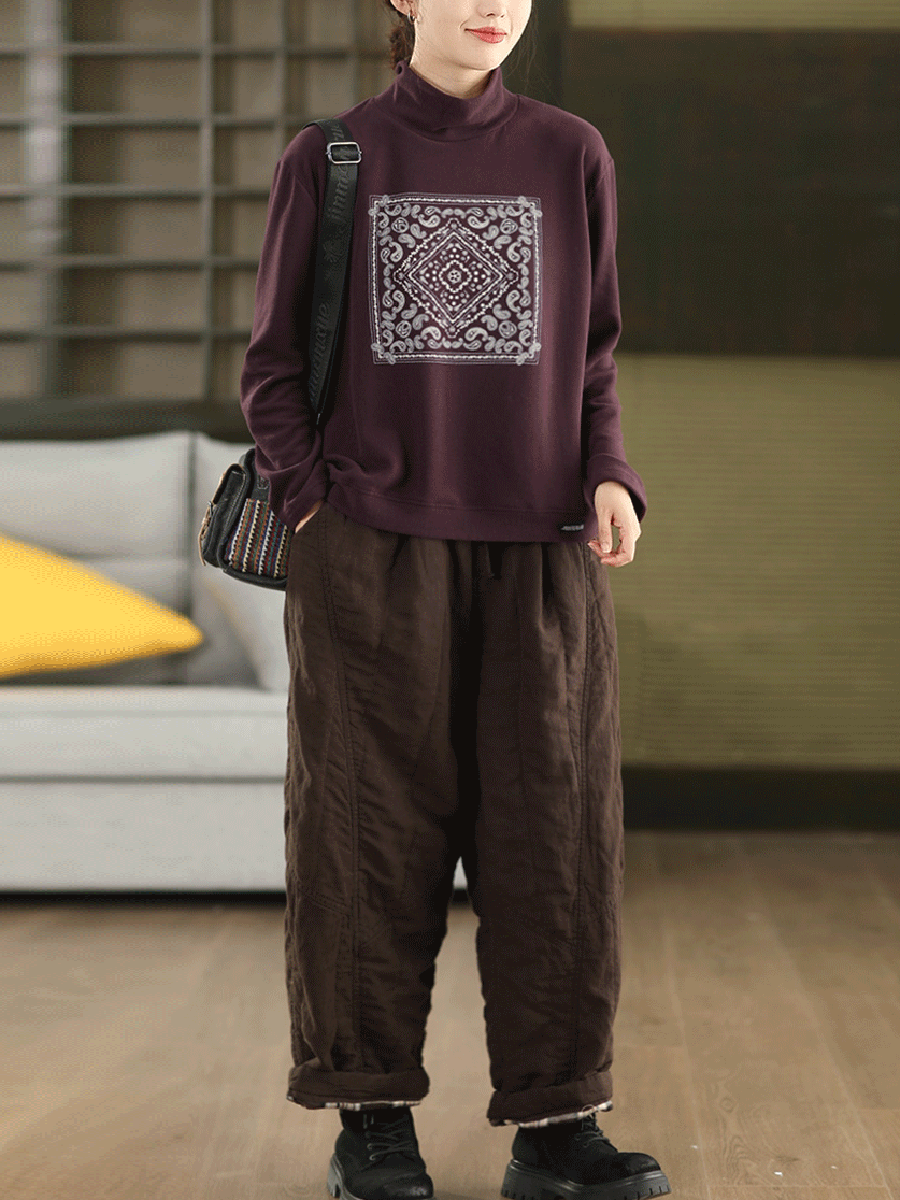 Women Autumn Casual Print O-Neck Blouse