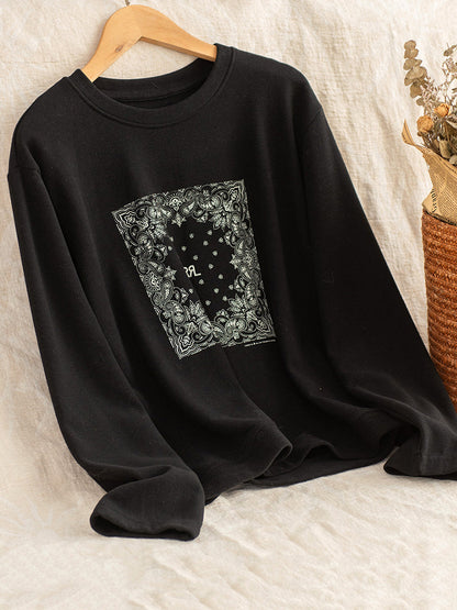Women Autumn Casual Print O-Neck Blouse