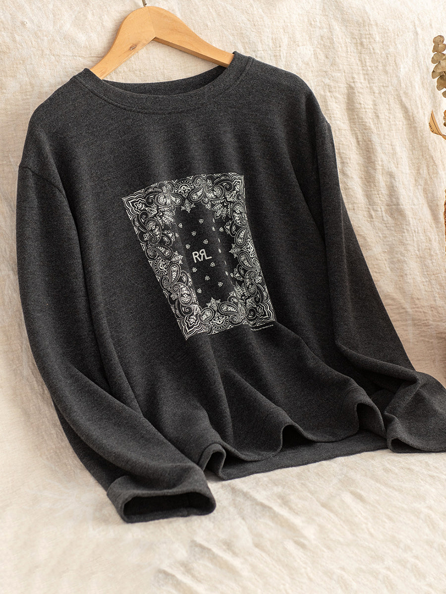 Women Autumn Casual Print O-Neck Blouse