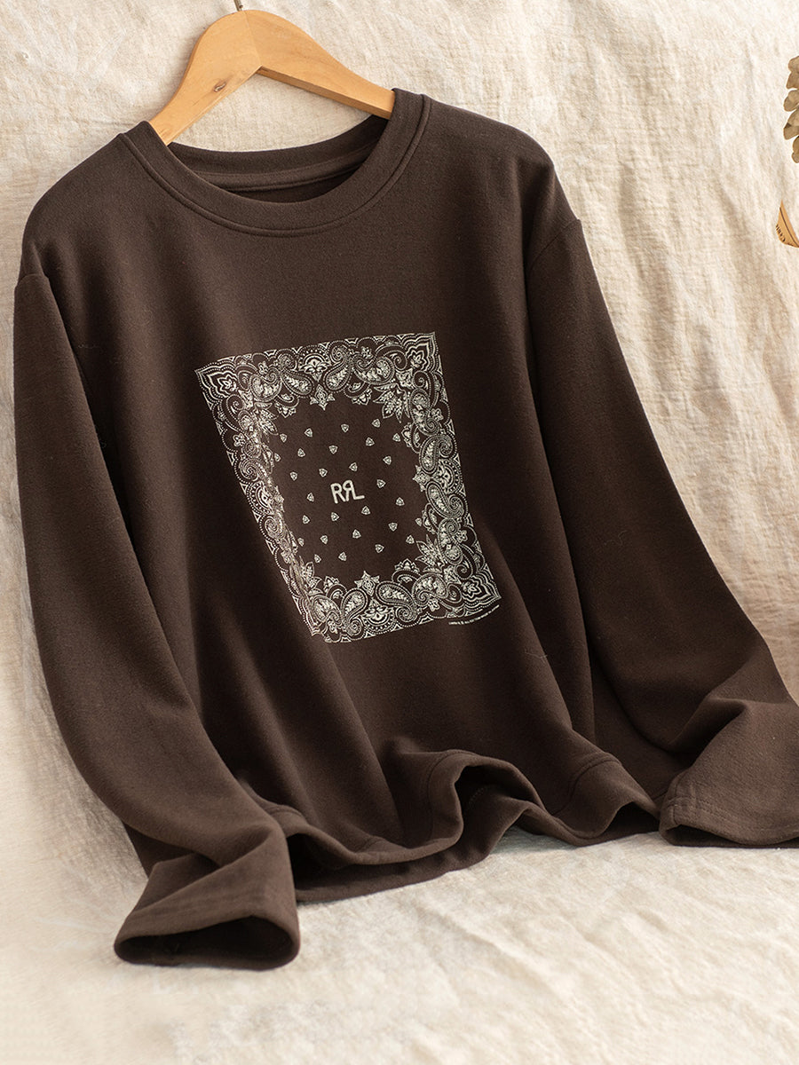 Women Autumn Casual Print O-Neck Blouse