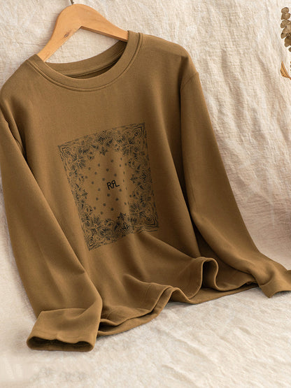 Women Autumn Casual Print O-Neck Blouse