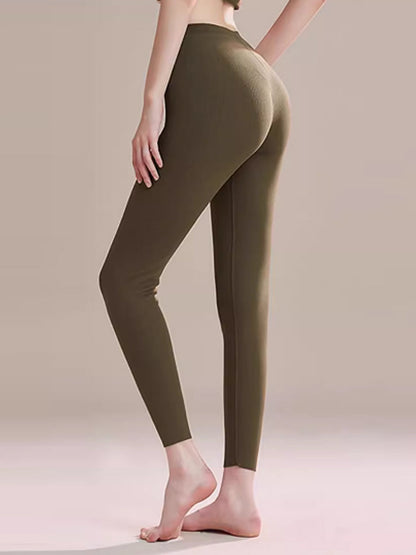 Women Autumn Warm Pure Color High Waist Leggings