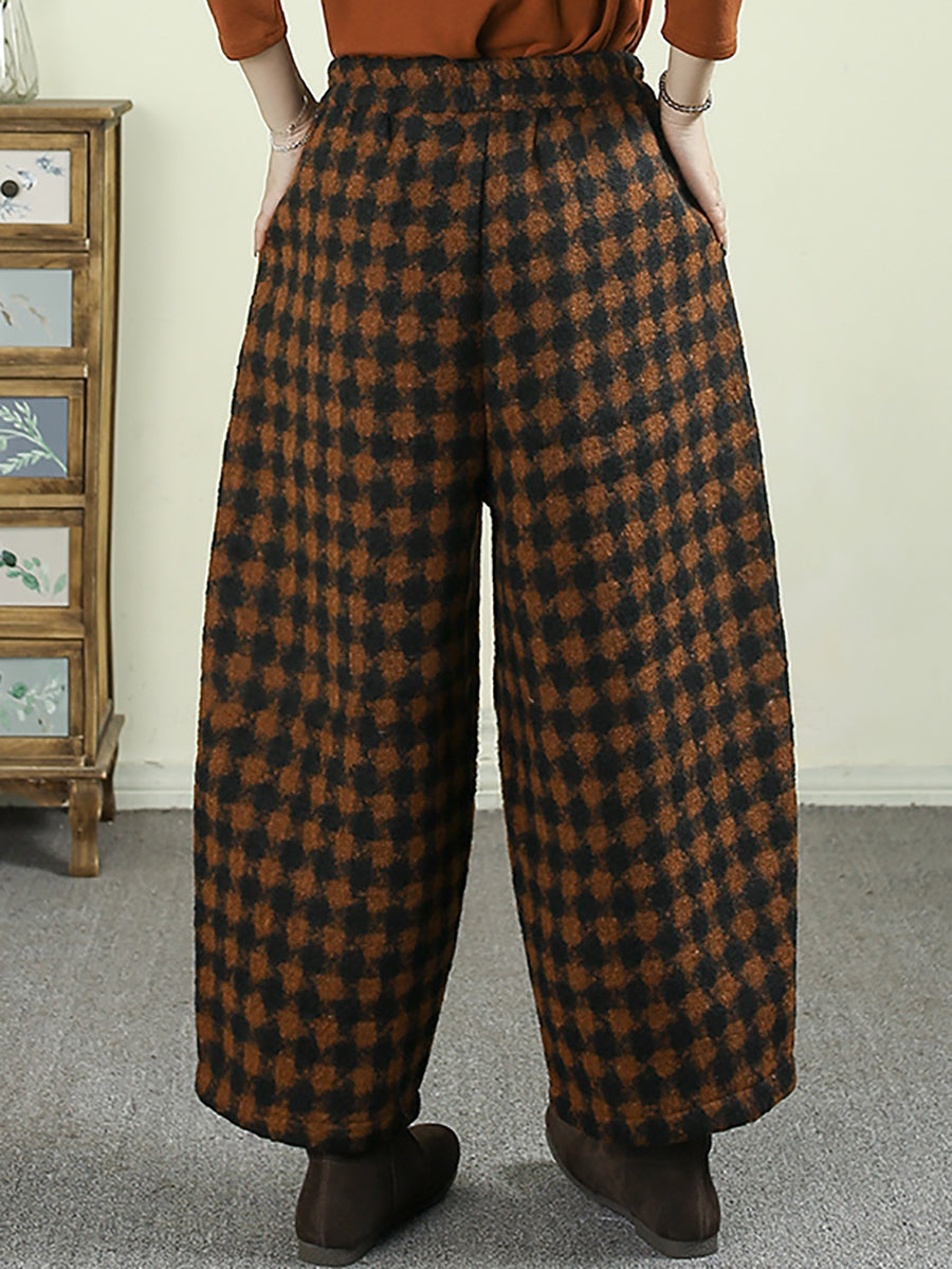 Women Winter Plaid Fleece-lined Straight Pants