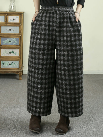 Women Winter Plaid Fleece-lined Straight Pants