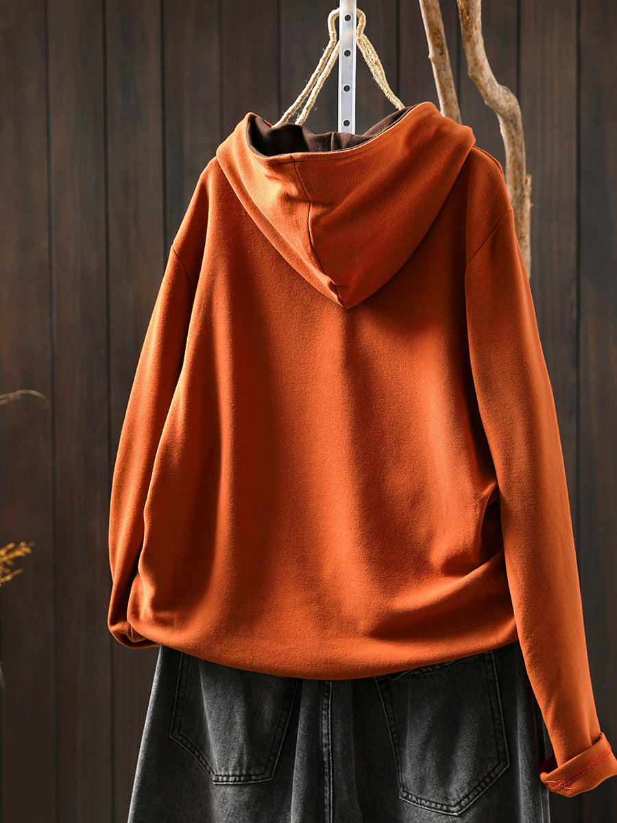 Women Autumn Casual Pure Color Warm Hoodie