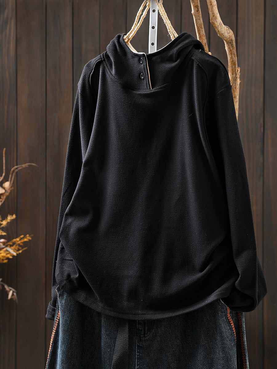 Women Autumn Casual Pure Color Warm Hoodie