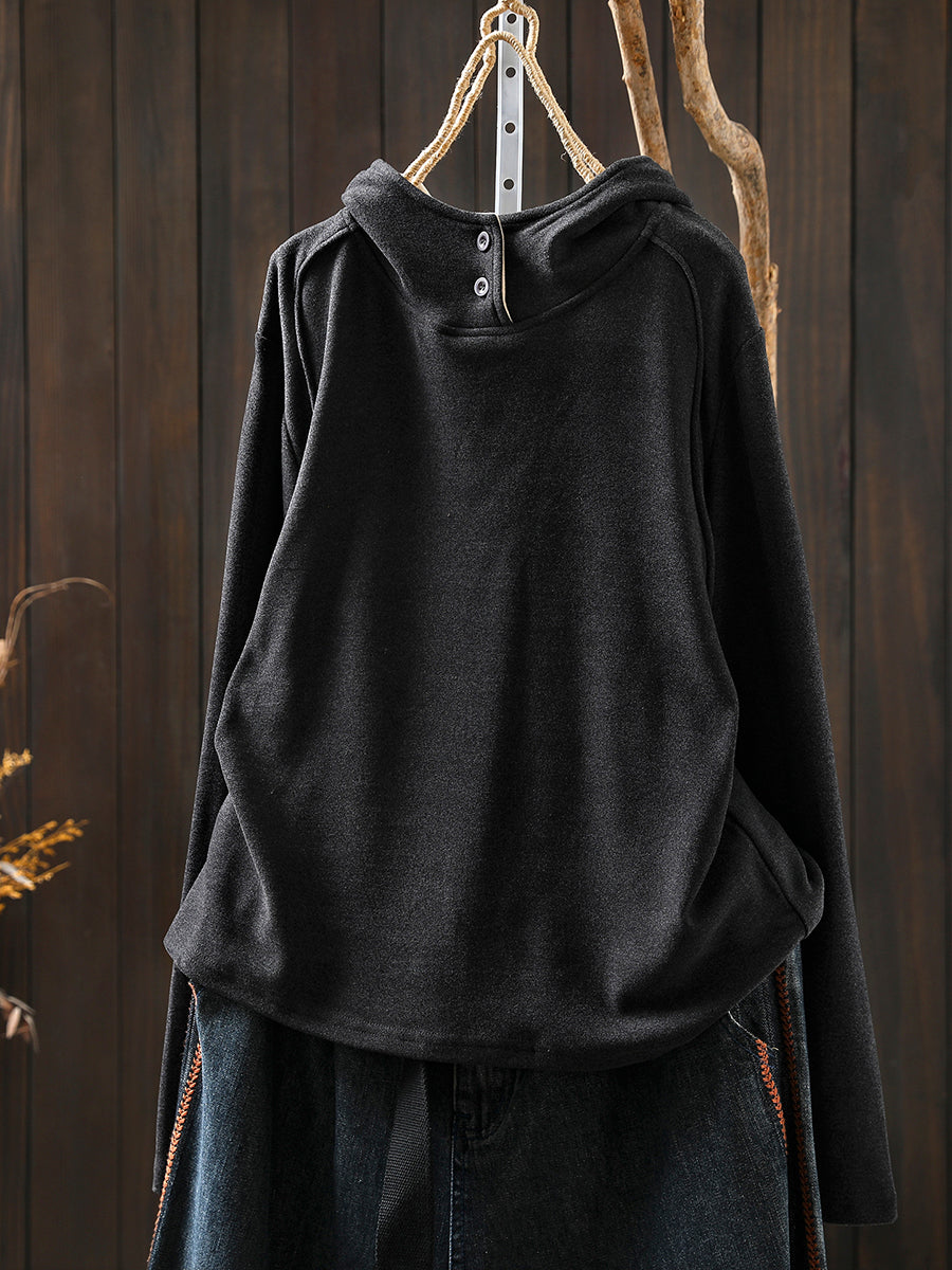 Women Autumn Casual Pure Color Warm Hoodie