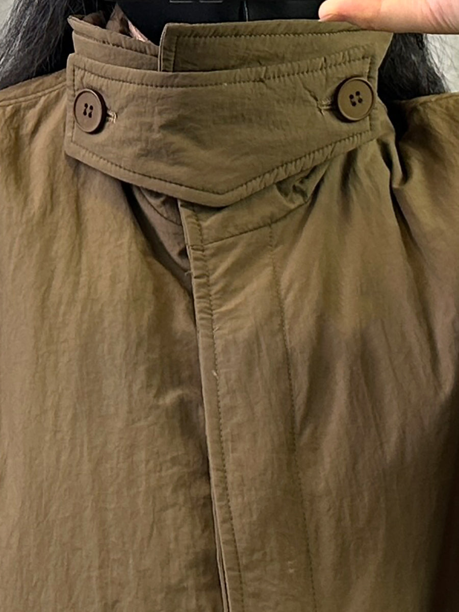 Women Winter Pure Color Turn-down Collar Long Padded Coat