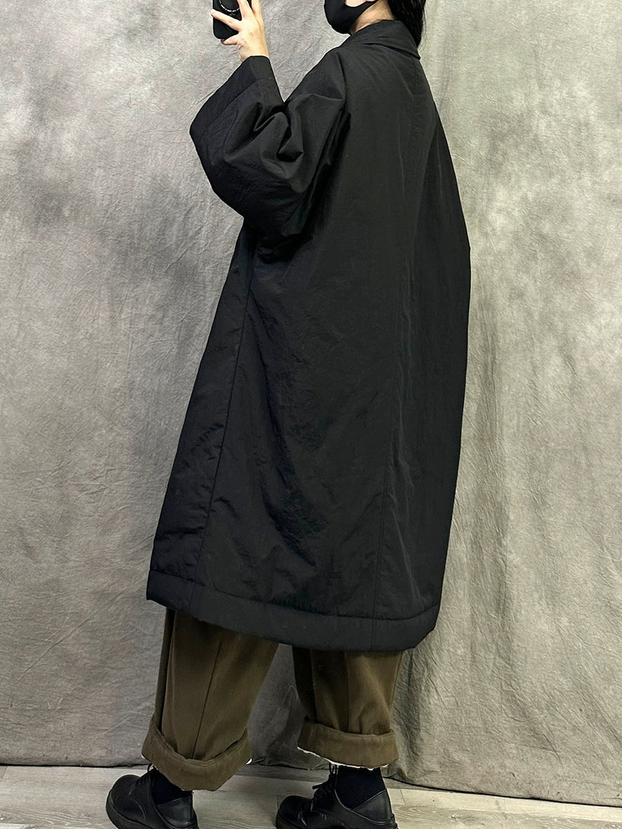 Women Winter Pure Color Turn-down Collar Long Padded Coat