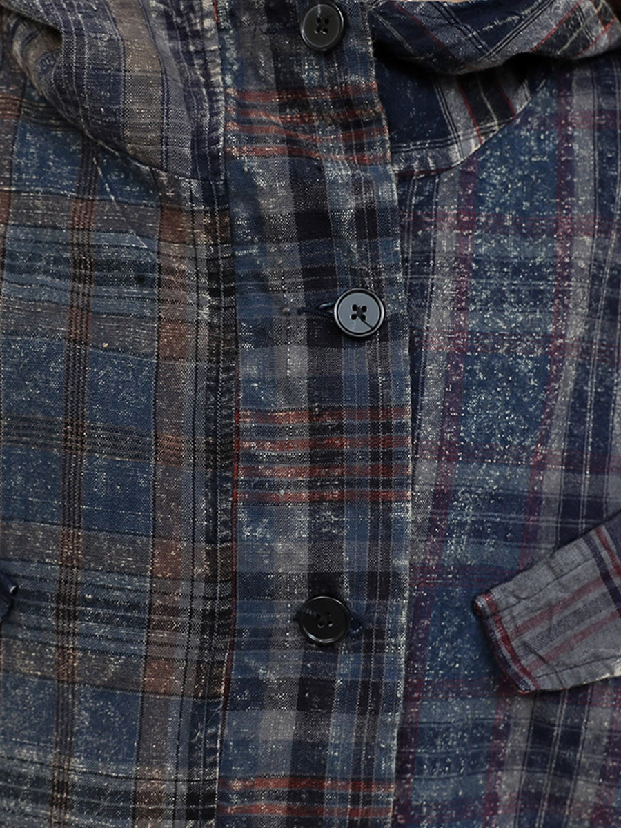 Women Autumn Retro Plaid Spliced Cotton Suits