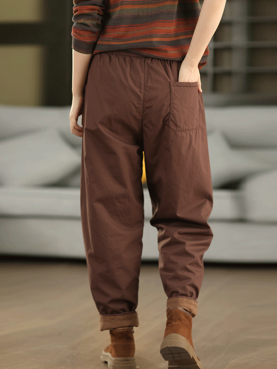 Women Winter Pure Color 100%Cotton Padded Harem Pants