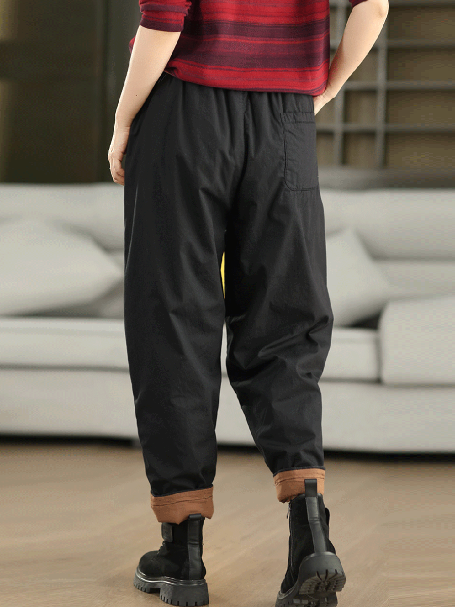 Women Winter Pure Color 100%Cotton Padded Harem Pants