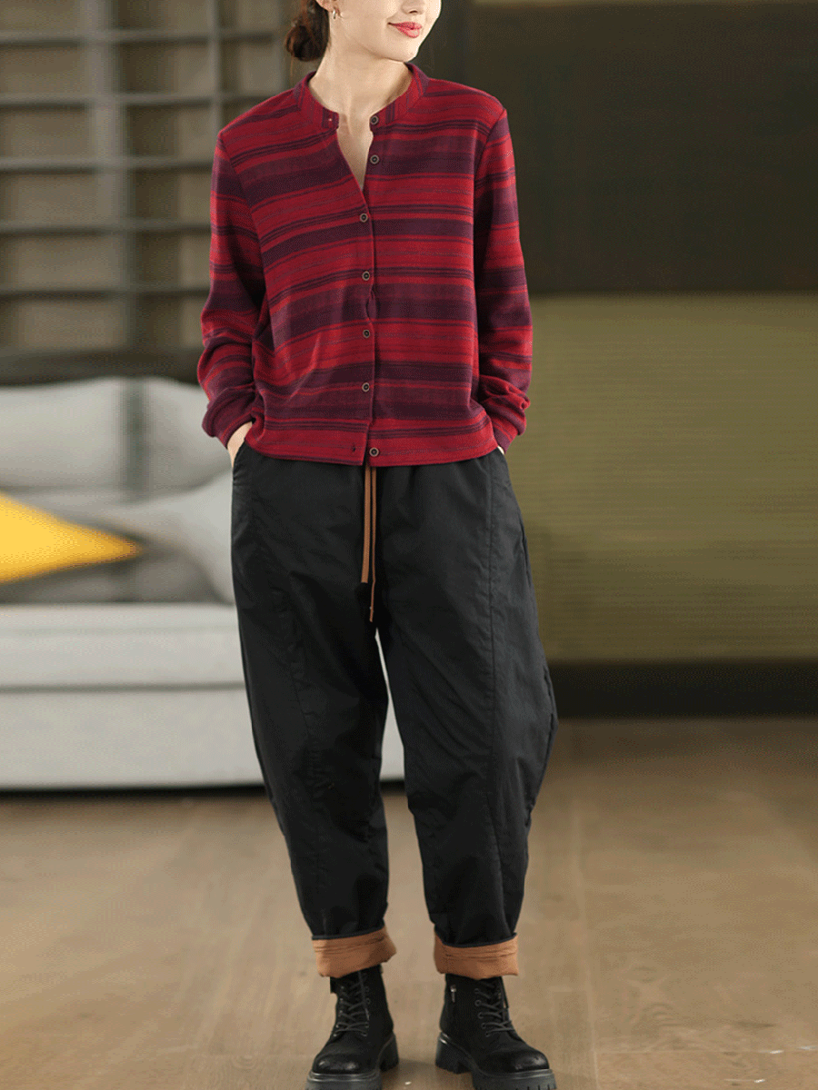 Women Winter Pure Color 100%Cotton Padded Harem Pants