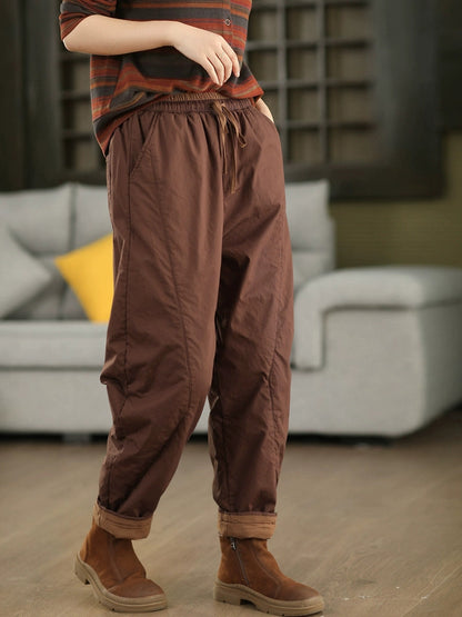Women Winter Pure Color 100%Cotton Padded Harem Pants