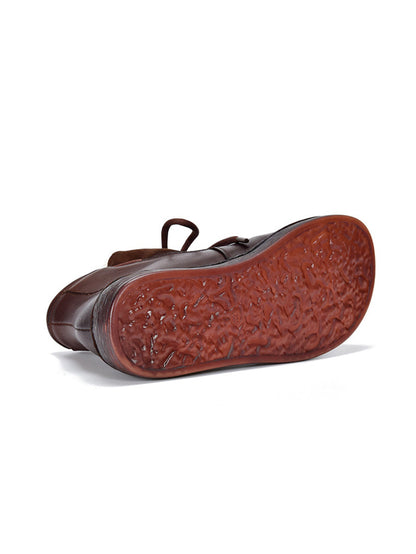 Women Vintage Genuine Leather Spliced Fleece-lined Boots