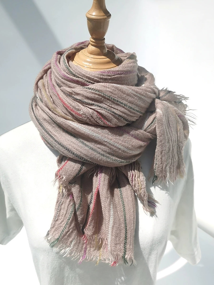 Women Winter Vintage Stripe Warm Shawl Scarf