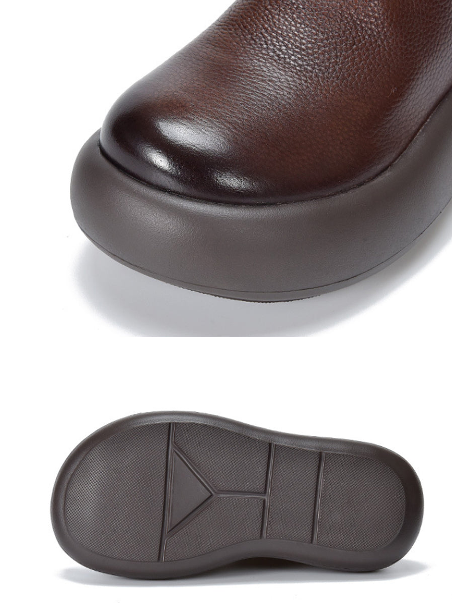 Women Vintage Soft Leather Platform Ankle Boots