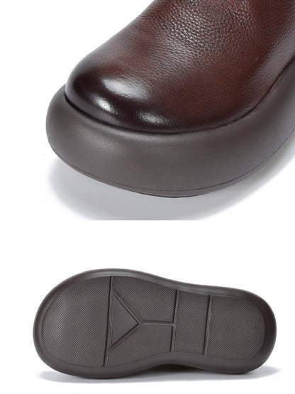 Women Vintage Soft Leather Platform Ankle Boots