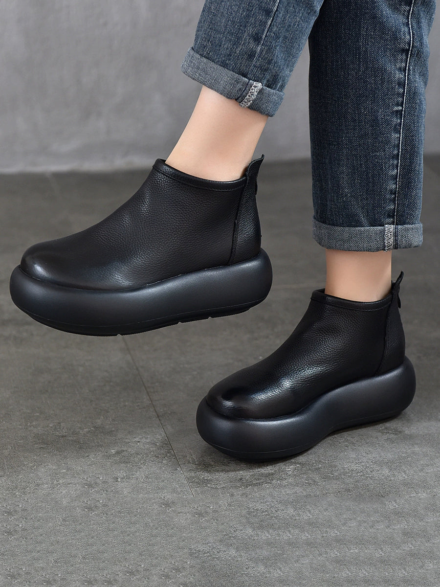 Women Vintage Soft Leather Platform Ankle Boots