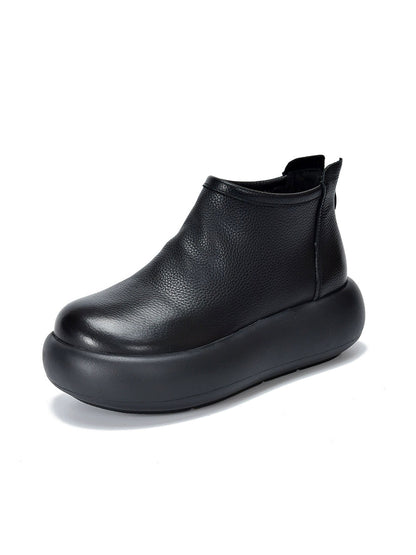 Women Vintage Soft Leather Platform Ankle Boots