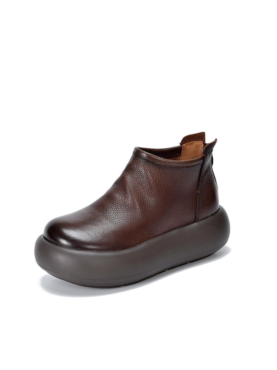 Women Vintage Soft Leather Platform Ankle Boots