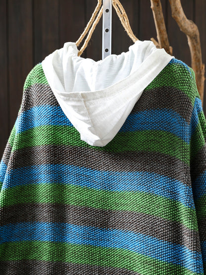 Women Autumn Stripe O-Neck Knitted Sweater Coat