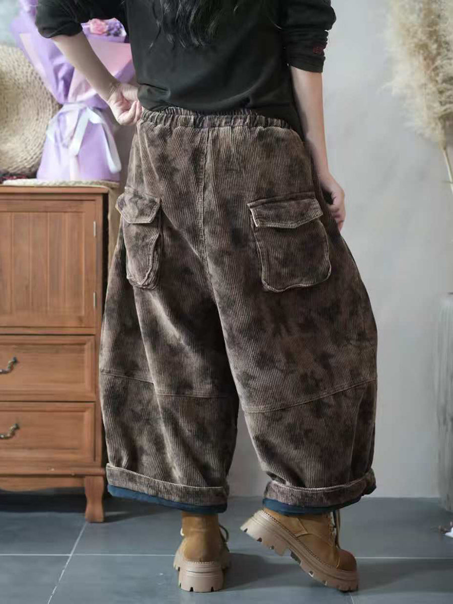 Women Autumn Retro Flower Embroidery Wide-leg Pants