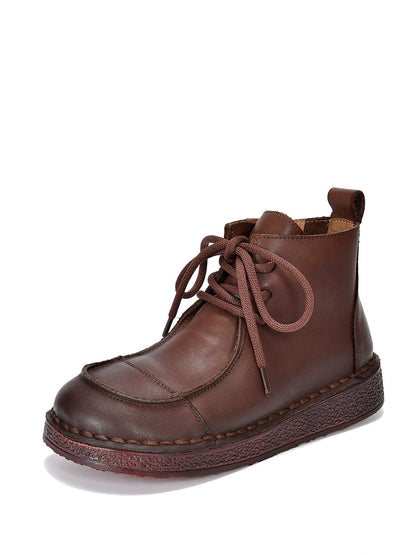 Women Winter Pure Color Genuine Leather Flat Ankle Boots