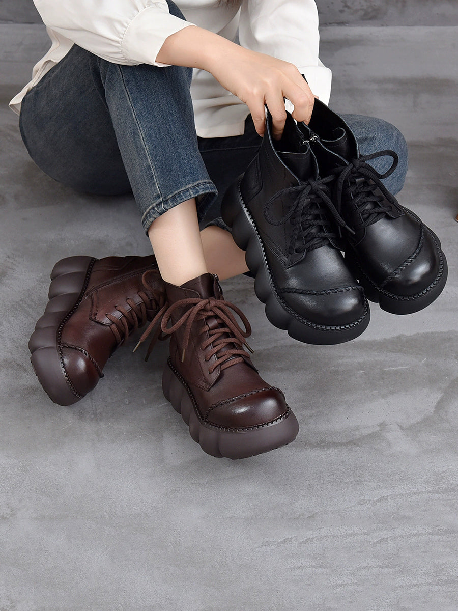 Women Winter Casual Pure Color Strap Platform Boots