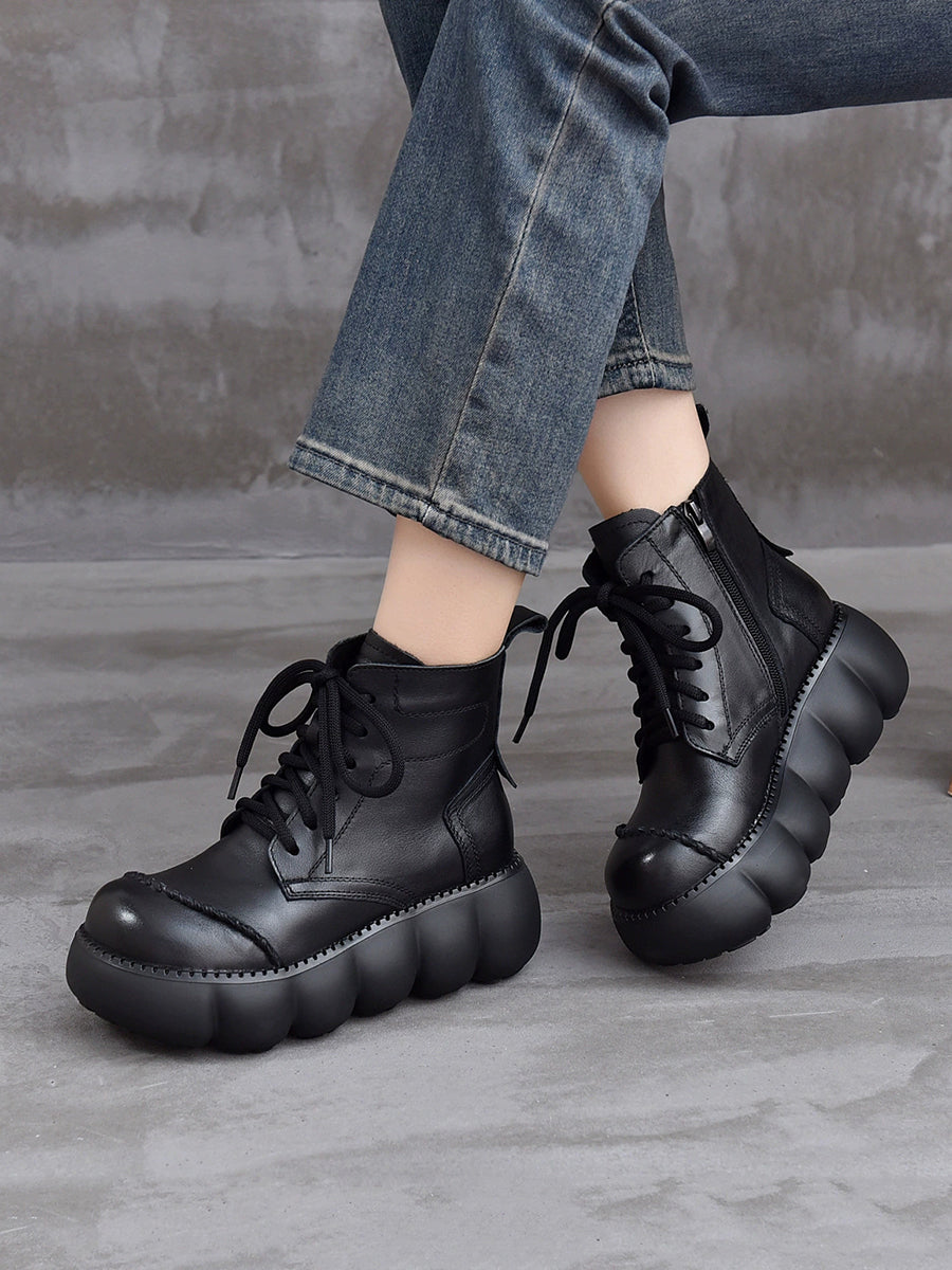 Women Winter Casual Pure Color Strap Platform Boots