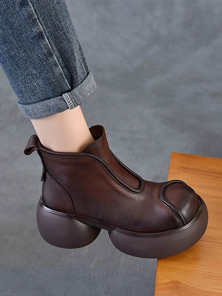 Women Winter Pure Color Leather Platform Ankle Boots