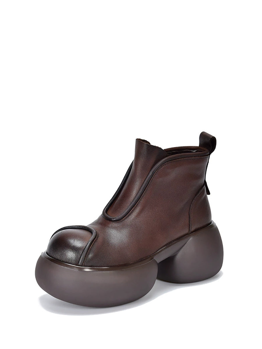 Women Winter Pure Color Leather Platform Ankle Boots