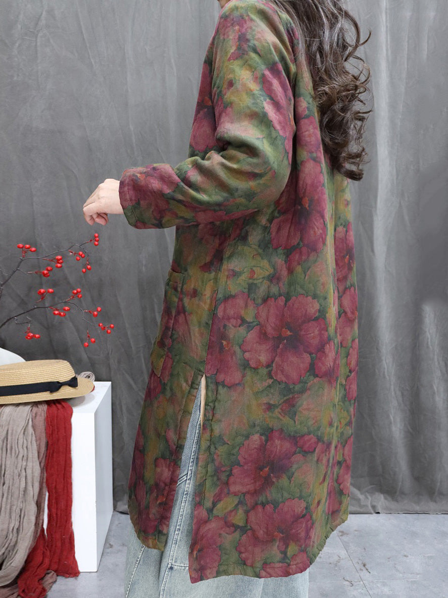 Women Winter Flower Stand Collar Cotton Padded Jacket