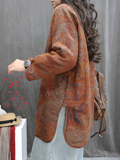 Women Winter Vintage Flower Stand Collar Padded Coat