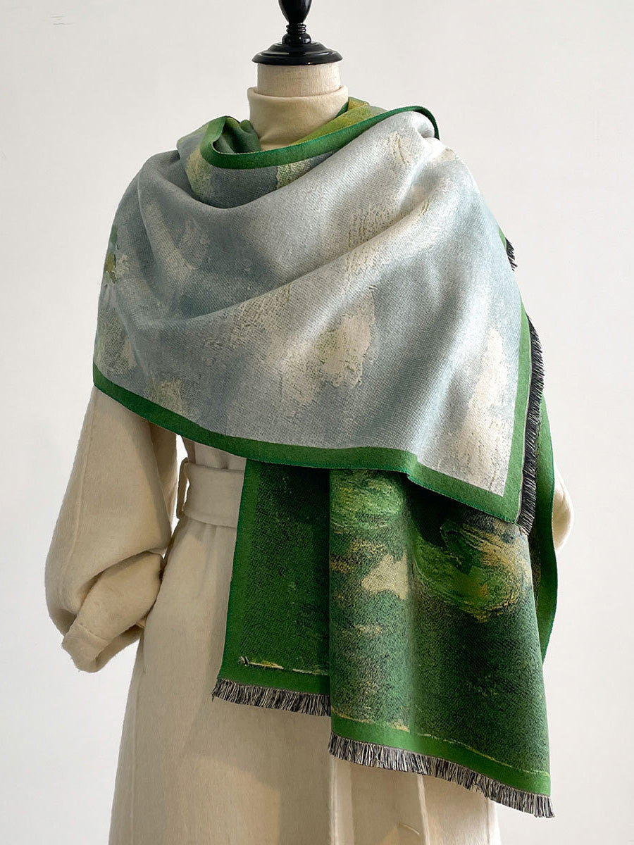 Winter Vintage Oil Painting Tassel Warm Shawl Scarf