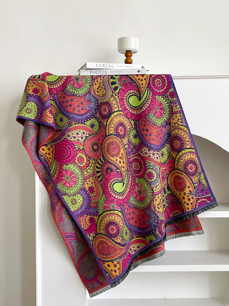 Winter Vintage Oil Painting Tassel Warm Shawl Scarf