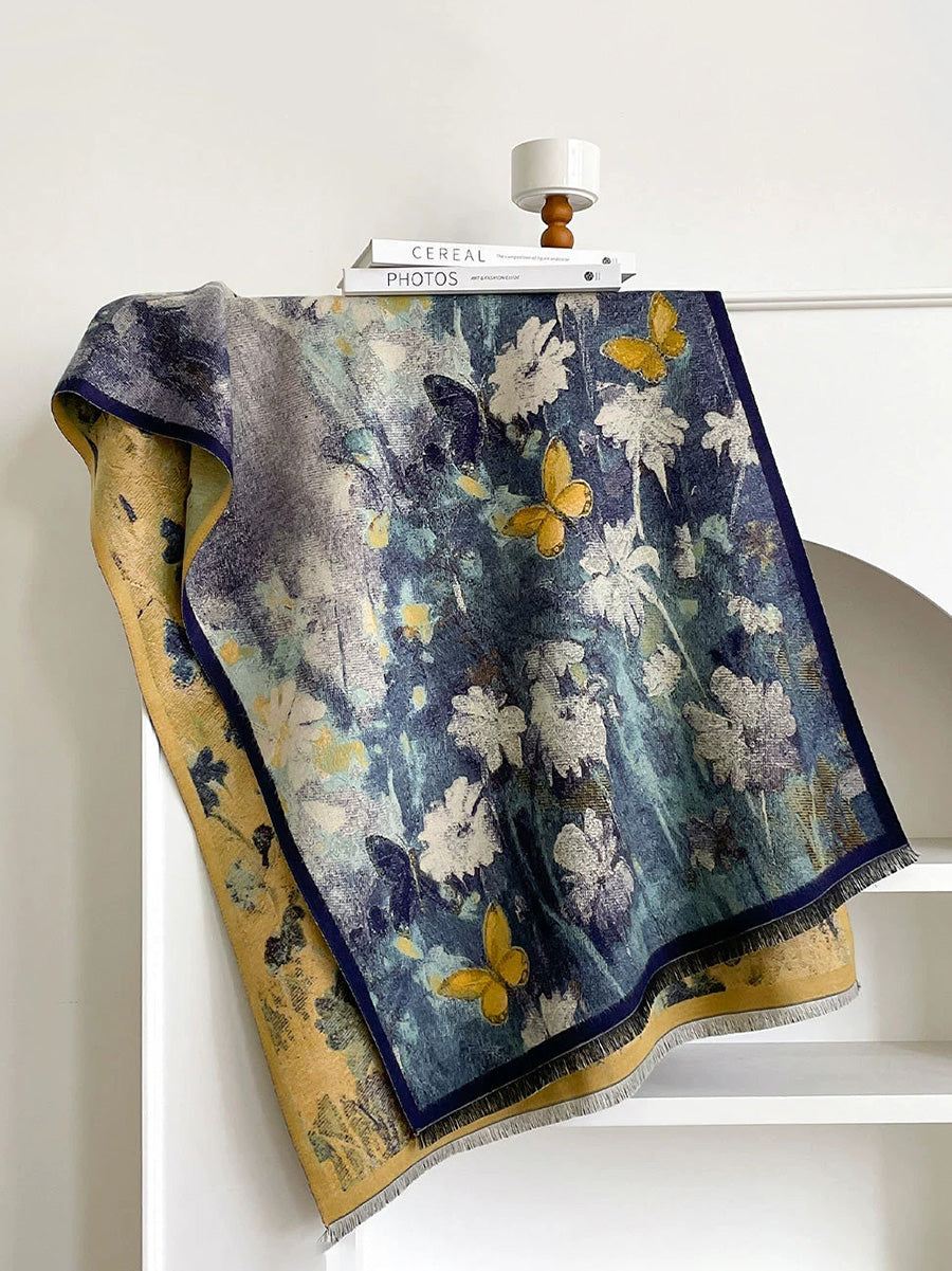 Winter Vintage Oil Painting Tassel Warm Shawl Scarf