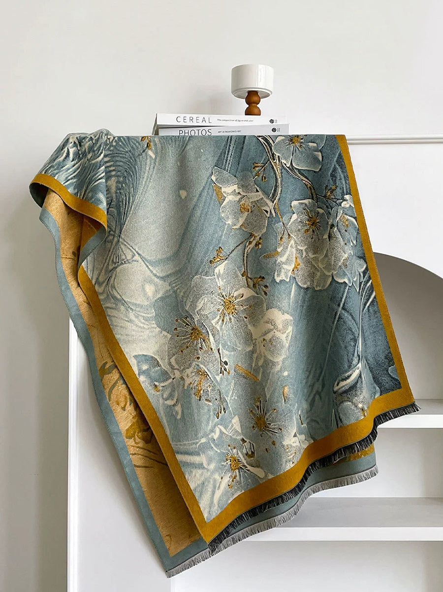 Winter Vintage Oil Painting Tassel Warm Shawl Scarf