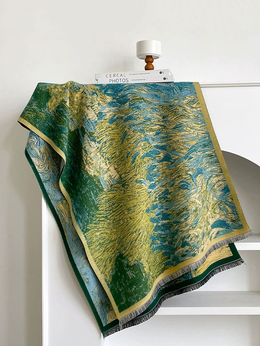Winter Vintage Oil Painting Tassel Warm Shawl Scarf