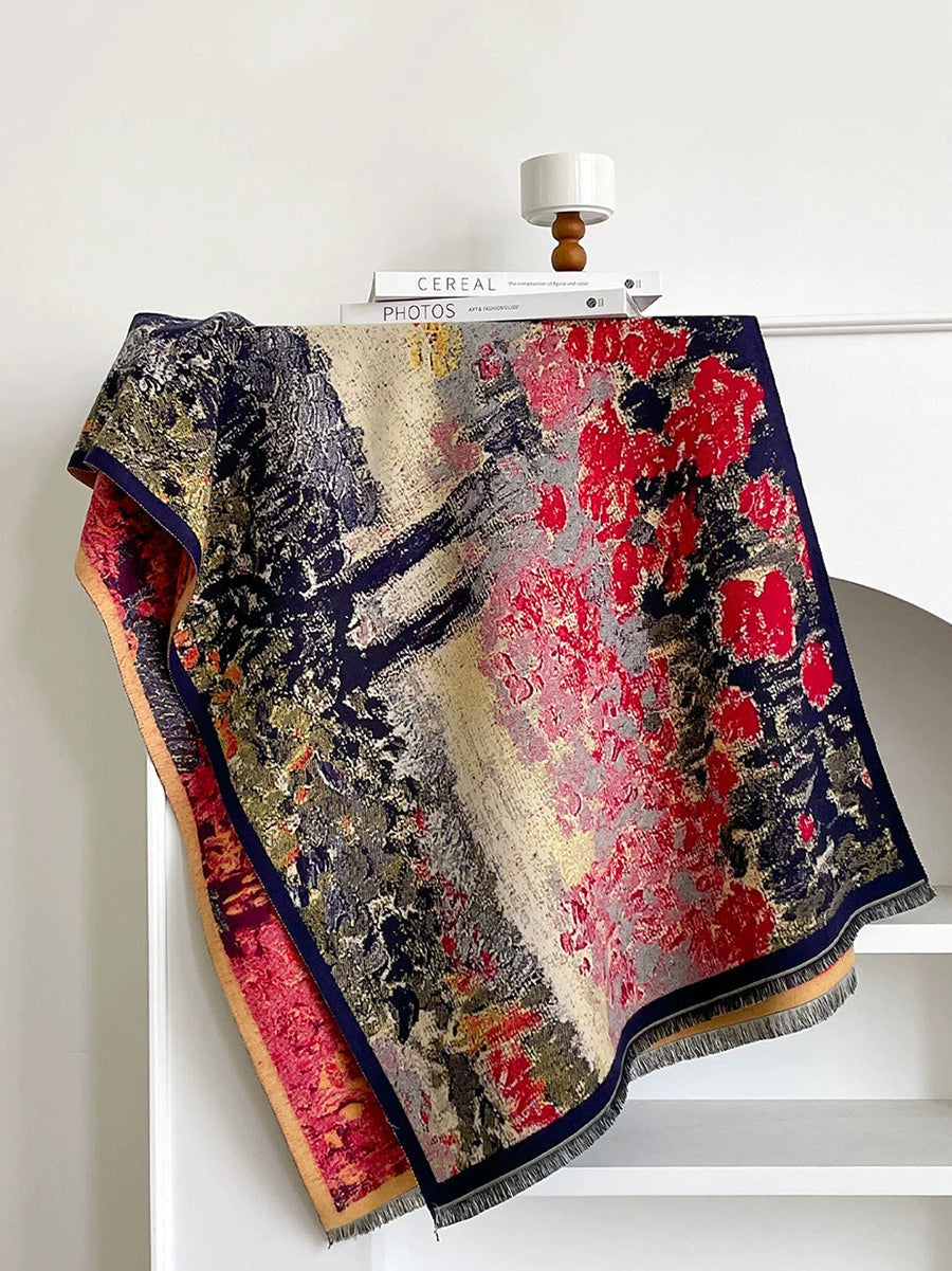 Winter Vintage Oil Painting Tassel Warm Shawl Scarf