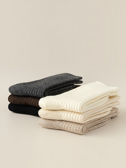 6 Pairs Women Winter Pure Color Warm Socks