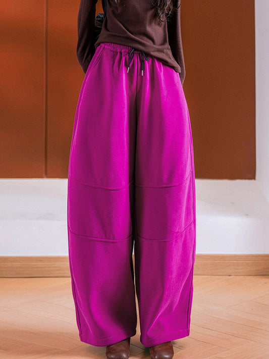 Women Autumn Casual Pure Color Fleece-lined Pants