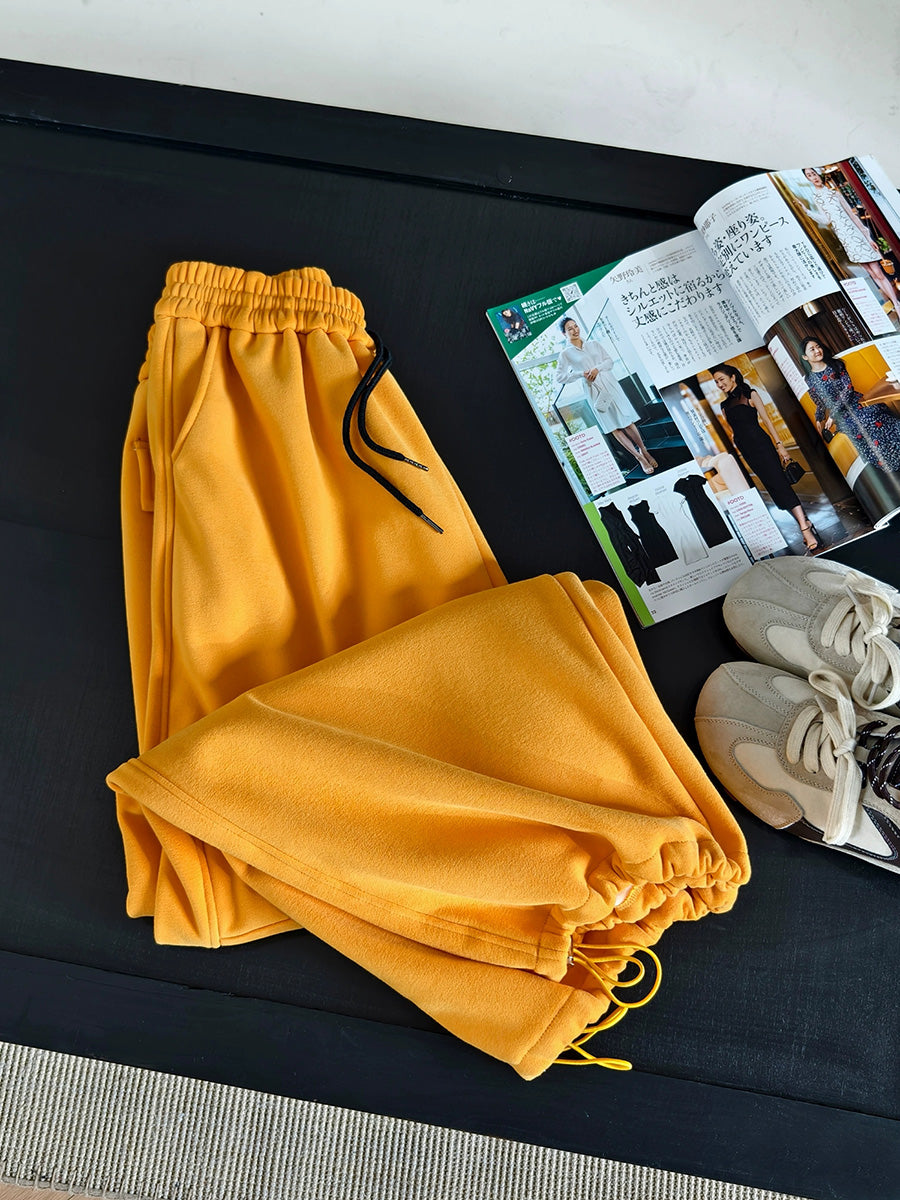 Women Autumn Casual Pure Color Fleece-lined Pants