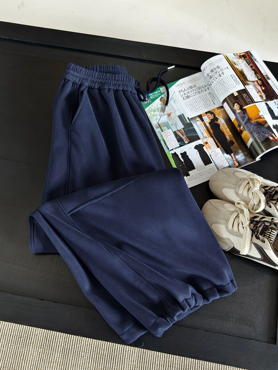 Women Autumn Casual Pure Color Fleece-lined Pants