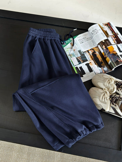 Women Autumn Casual Pure Color Fleece-lined Pants