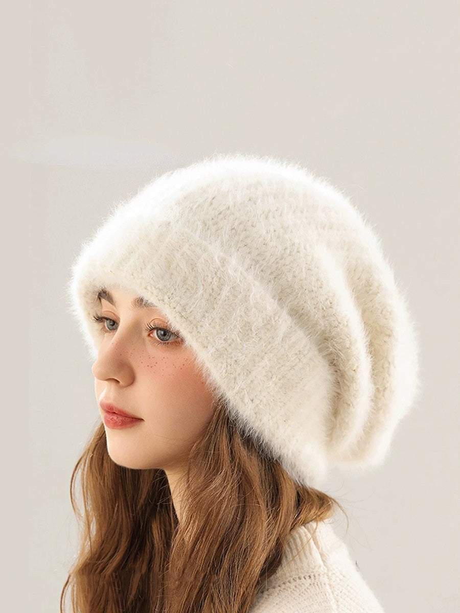 Women Winter Casual Pure Color Rabbit Hair Hat