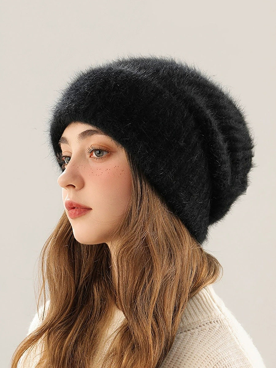 Women Winter Casual Pure Color Rabbit Hair Hat