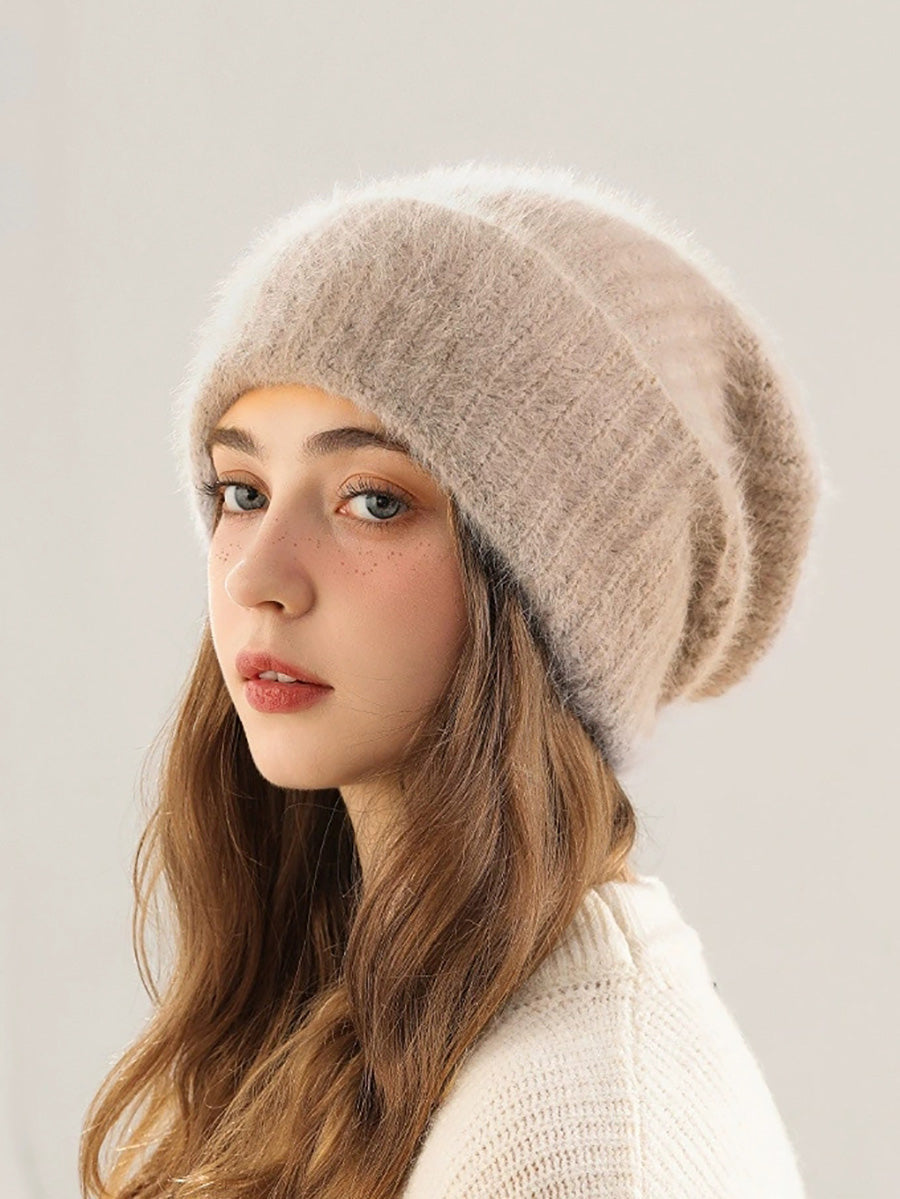 Women Winter Casual Pure Color Rabbit Hair Hat