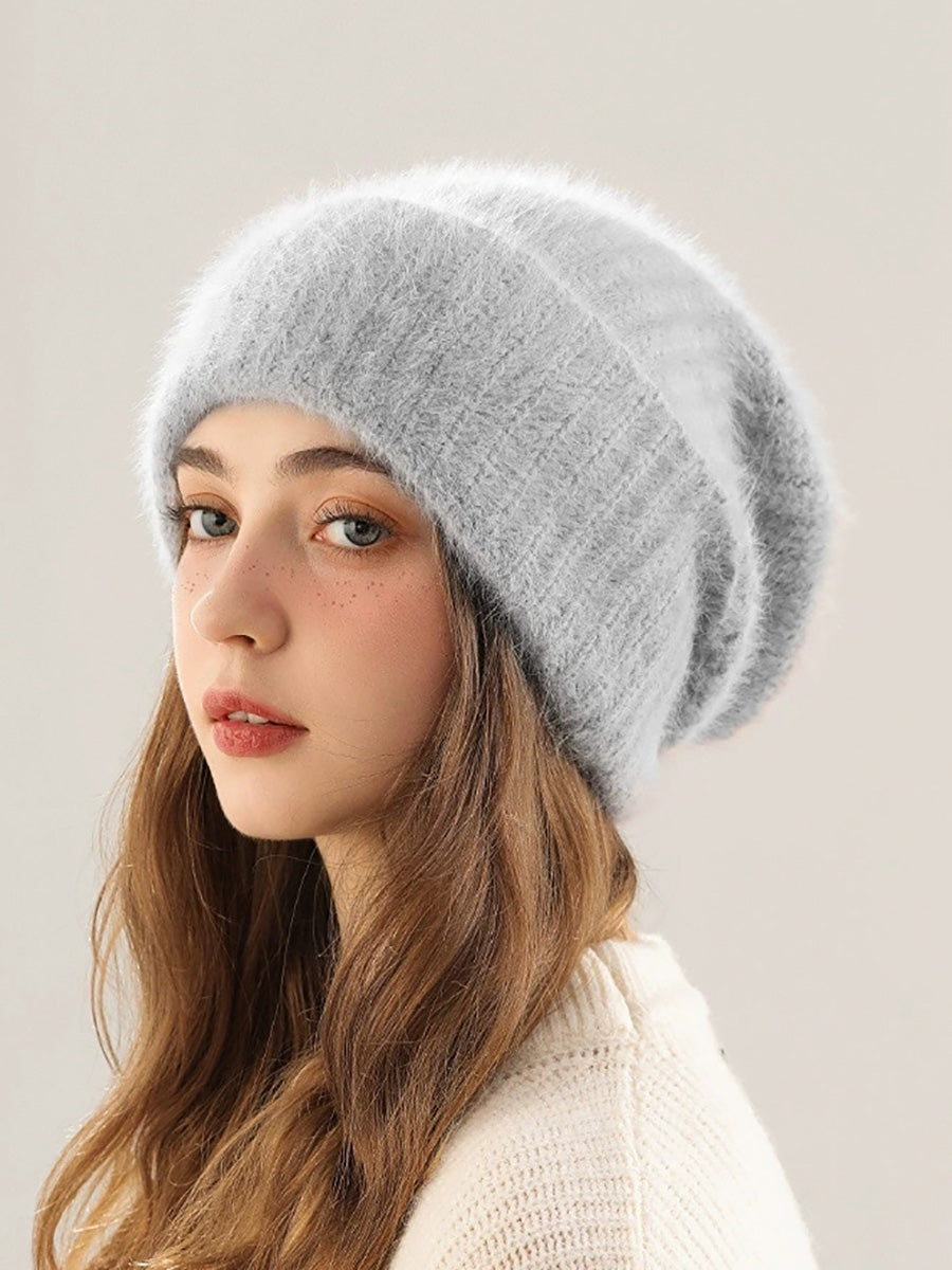 Women Winter Casual Pure Color Rabbit Hair Hat